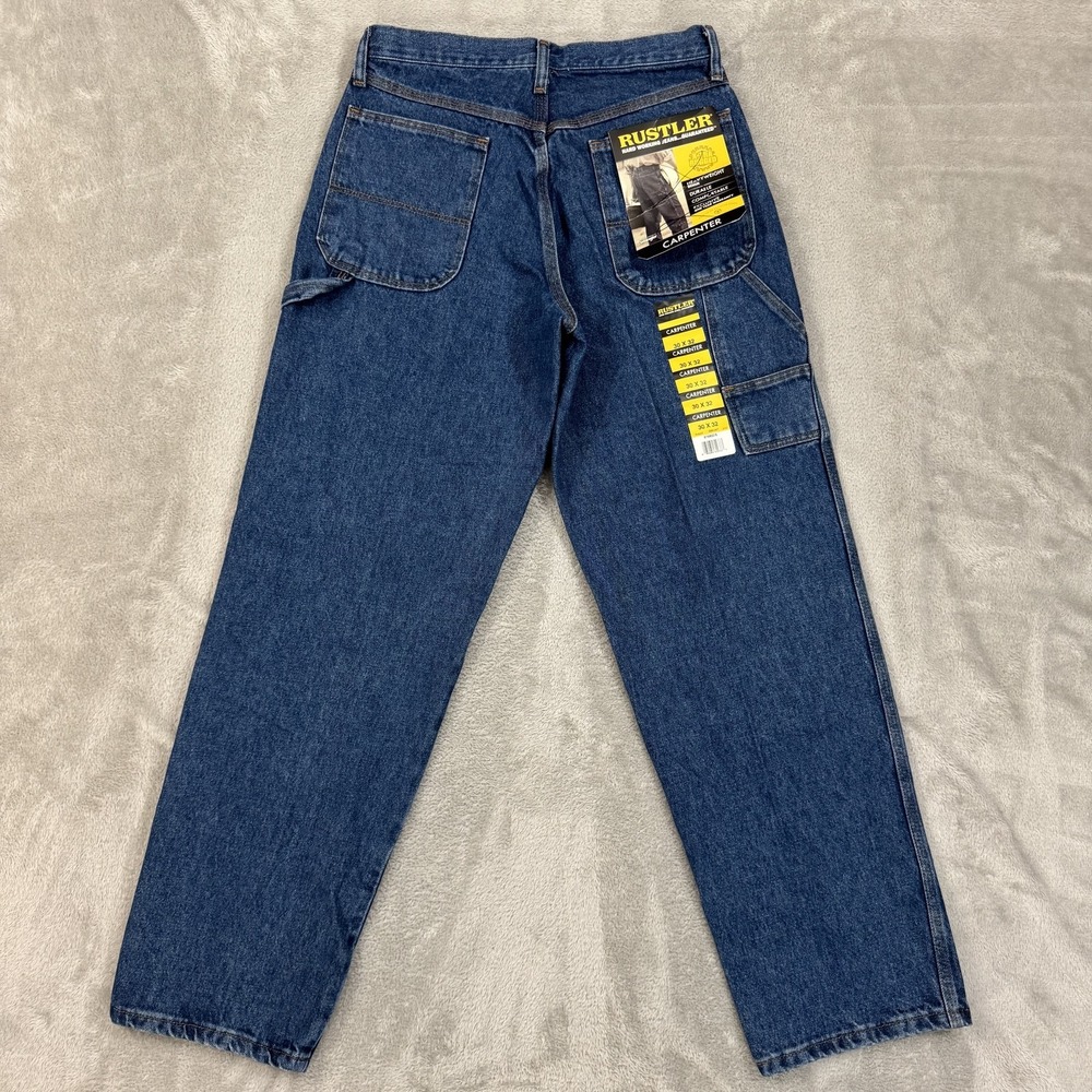 NWT Rustler Jeans Mens 30x32 Blue Carpenter Hammer Loop Heavy Denim Comfortable